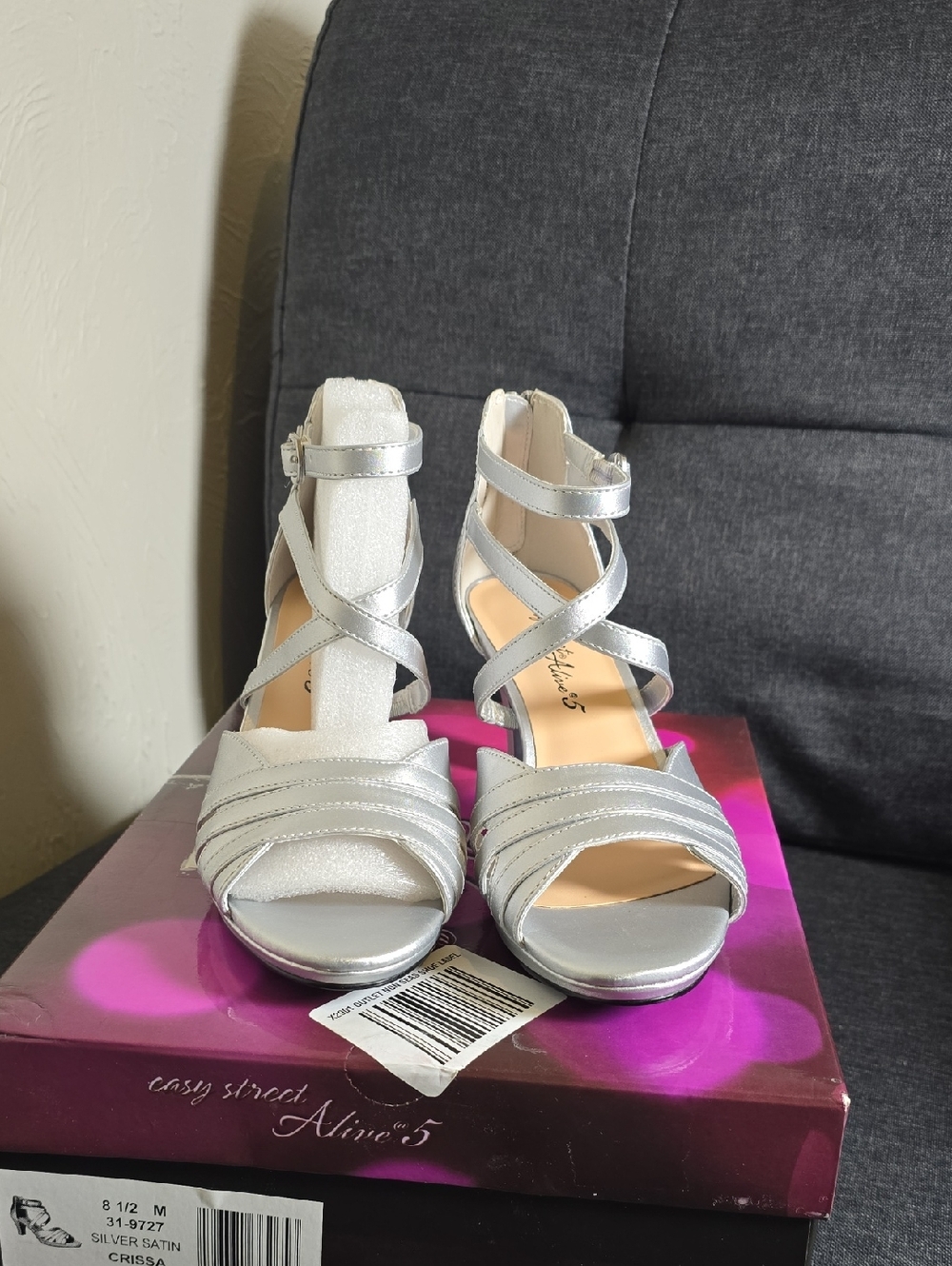easy street Silver Satin Strappy Heeled Sandals
